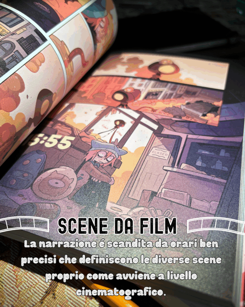 Scene da film: la narrazione è scandita da orari ben precisi che definiscono le diverse scene proprio come avviene a livello cinematografico